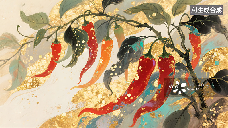 【AI数字艺术】国风辣椒插画图片素材