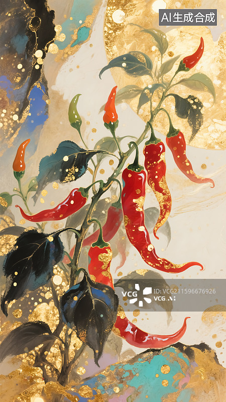 【AI数字艺术】国风辣椒插画图片素材