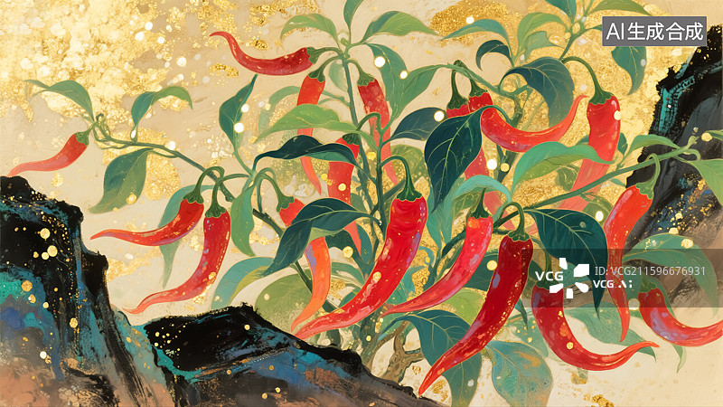 【AI数字艺术】国风辣椒插画图片素材