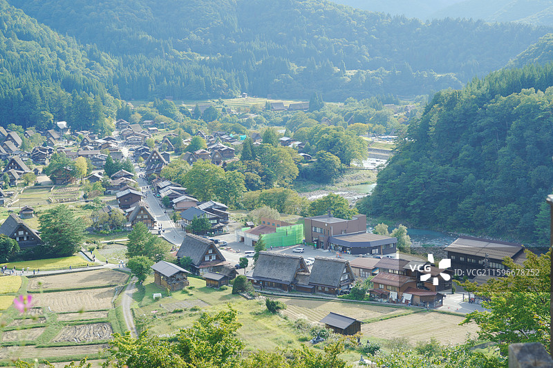 白川乡合掌村展望台 俯瞰视野 茅草屋图片素材