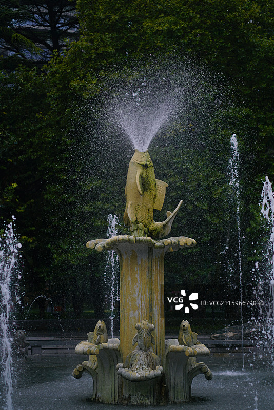 咸阳渭滨公园金鱼池喷泉图片素材