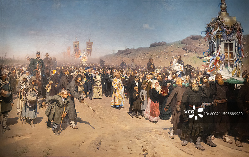 中国国家博物馆库尔斯克省的宗教行列1881-1883年布画油画178X285.5cm特列季亚科夫画廊图片素材