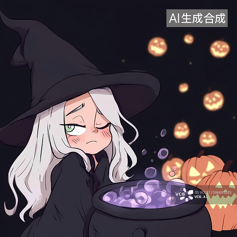 【AI数字艺术】国风卡通万圣节女巫插画人物图片素材