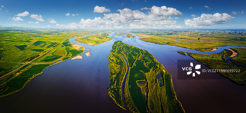 航拍夏季富锦松花江流域风光图片素材