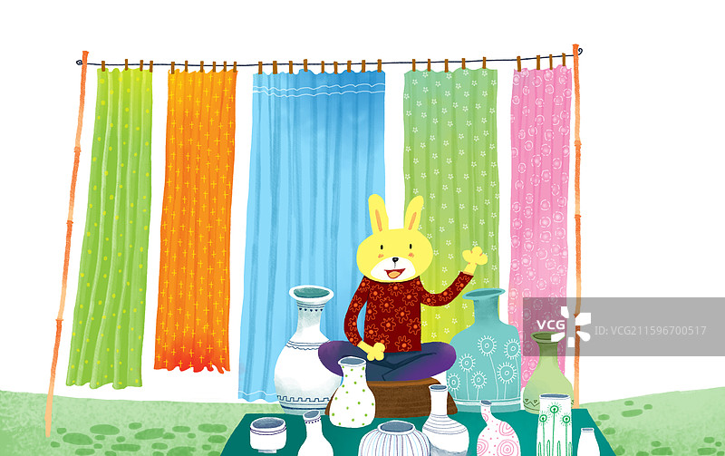 儿童插画 动物插画 正在买陶瓷的兔子图片素材