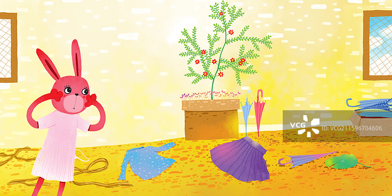儿童插画 绘本插画 一只捂着脸蛋的红兔图片素材