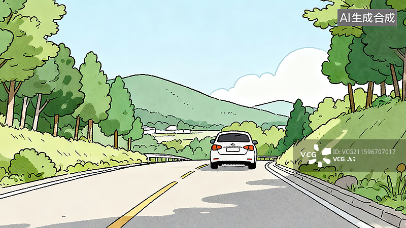 【AI数字艺术】汽车行驶在乡村公路上图片素材