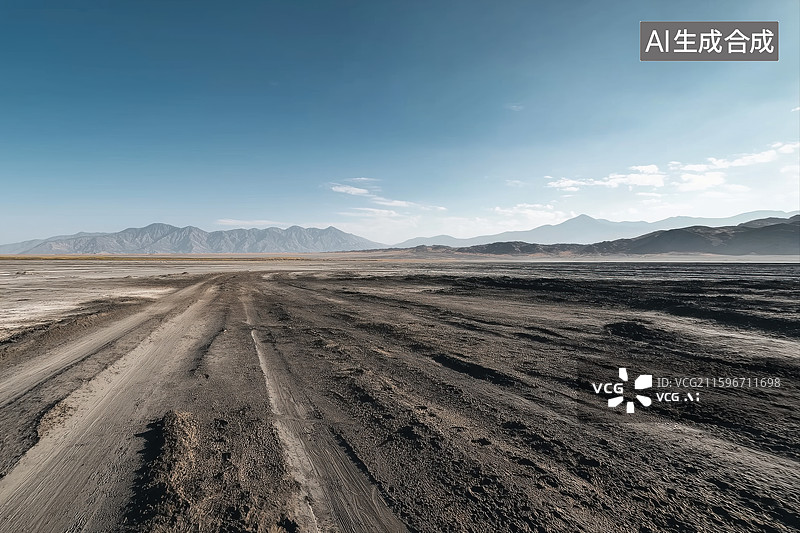 【AI数字艺术】荒漠中的车辙痕迹图片素材