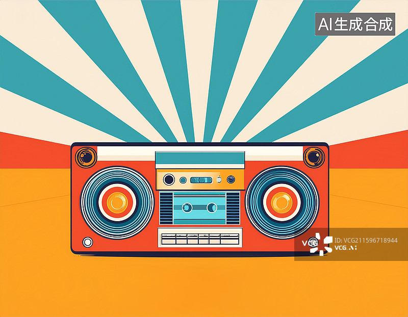【AI数字艺术】复古音响与色彩艺术图片素材