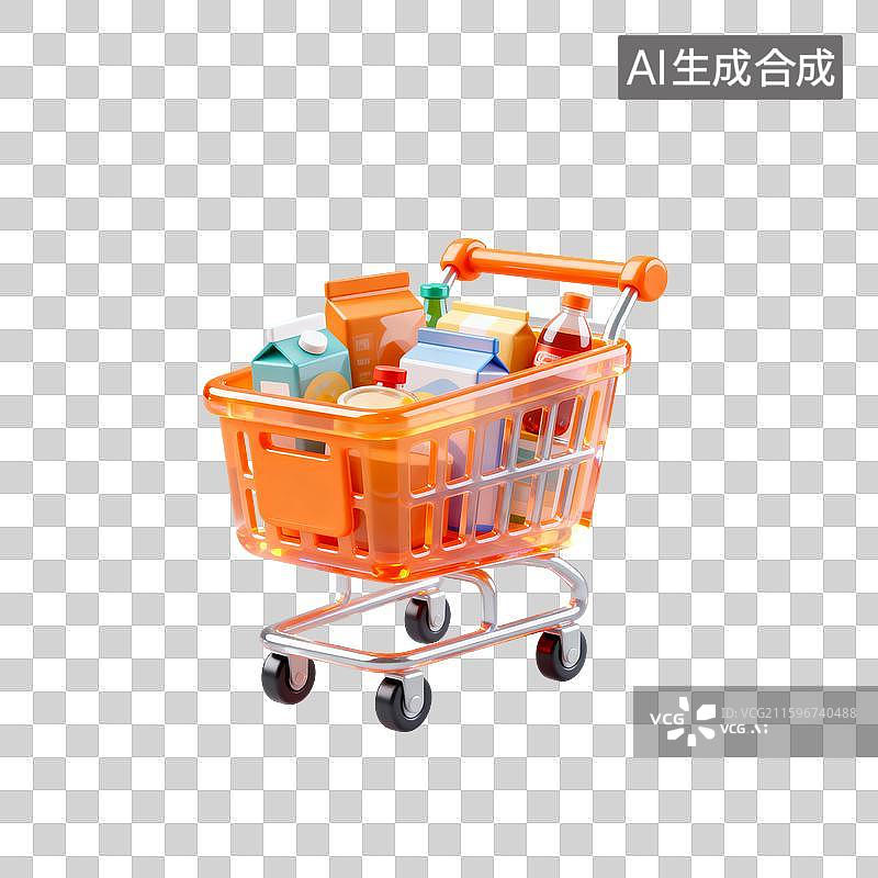 【AI数字艺术】3D卡通购物车图片素材