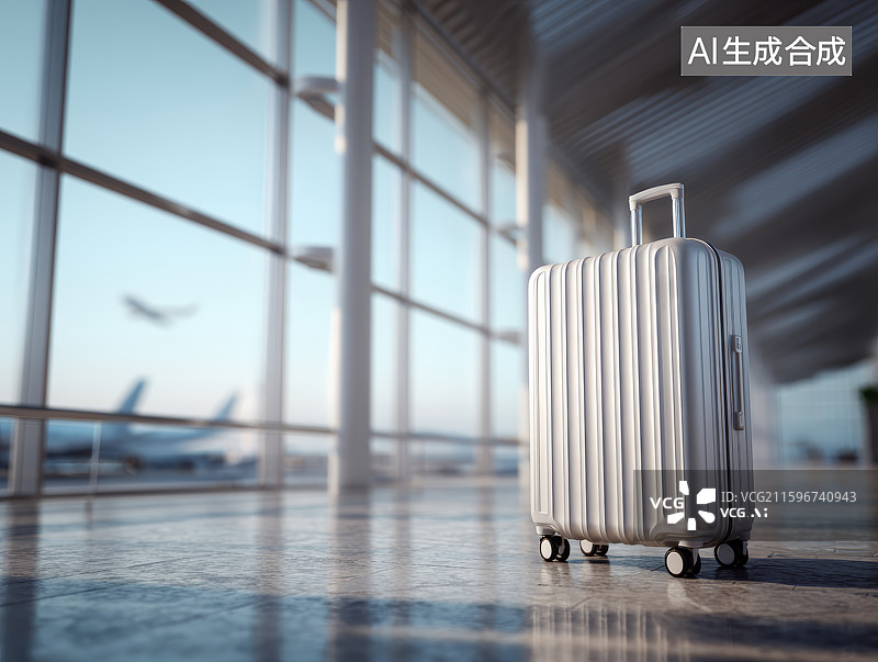 【AI数字艺术】机场内的银色行李箱图片素材