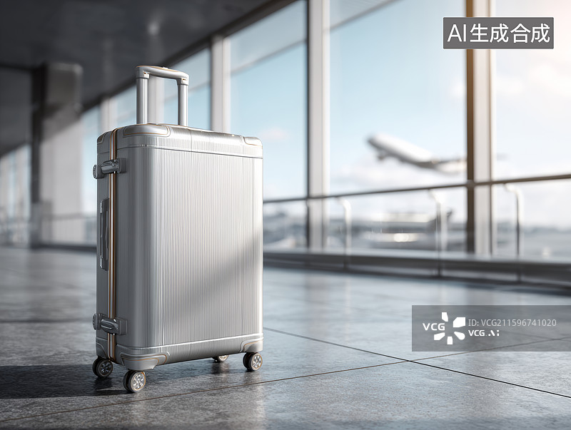 【AI数字艺术】机场内的银色行李箱图片素材