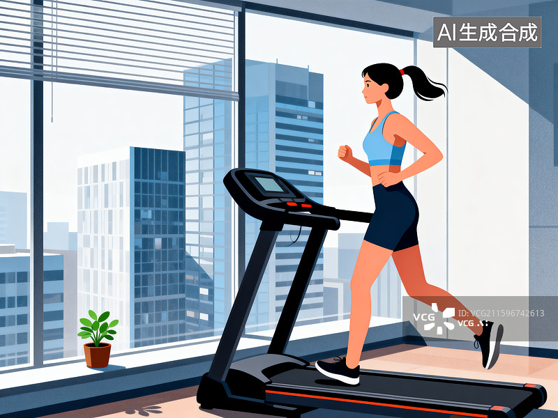【AI数字艺术】室内跑步机上跑步的女性图片素材