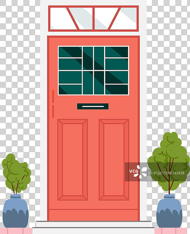 带窗户、台阶和邮箱的红色前门图片素材