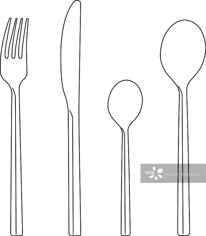 餐具轮廓图标集：叉子、刀、小图片素材