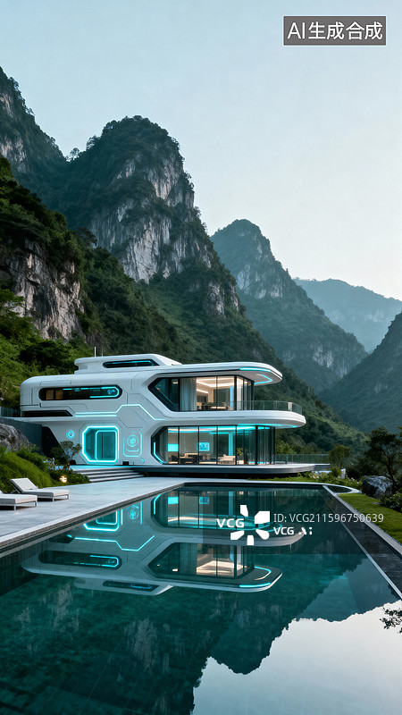 【AI数字艺术】山间现代风格住宅图片素材