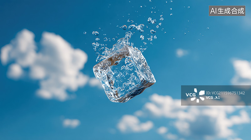 【AI数字艺术】冰块在空中融化图片素材