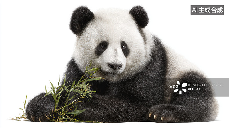 【AI数字艺术】熊猫啃食竹叶图片素材