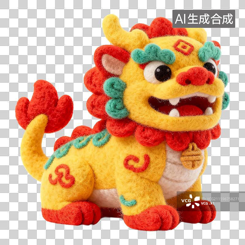 【AI数字艺术】毛毡风格卡通麒麟节日喜庆免抠元素图片素材