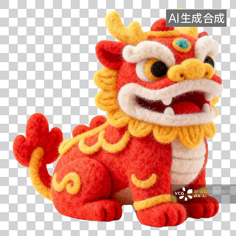 【AI数字艺术】毛毡风格卡通麒麟节日喜庆免抠元素图片素材
