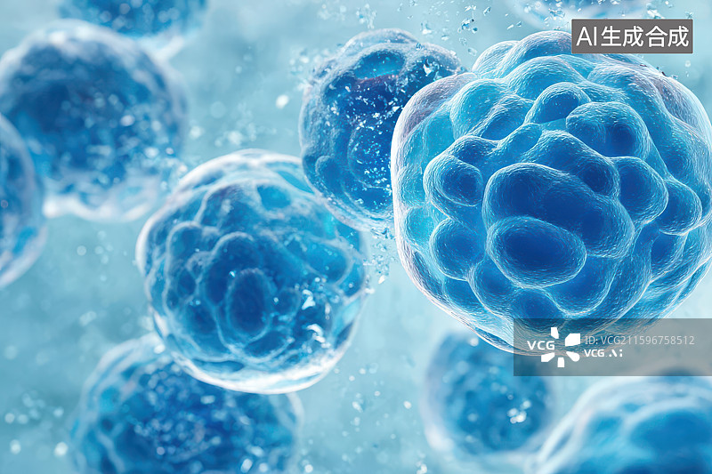 【AI数字艺术】蓝色球状细胞微观生物科学示意图图片素材