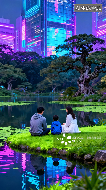 【AI数字艺术】城市夜景公园情侣图片素材