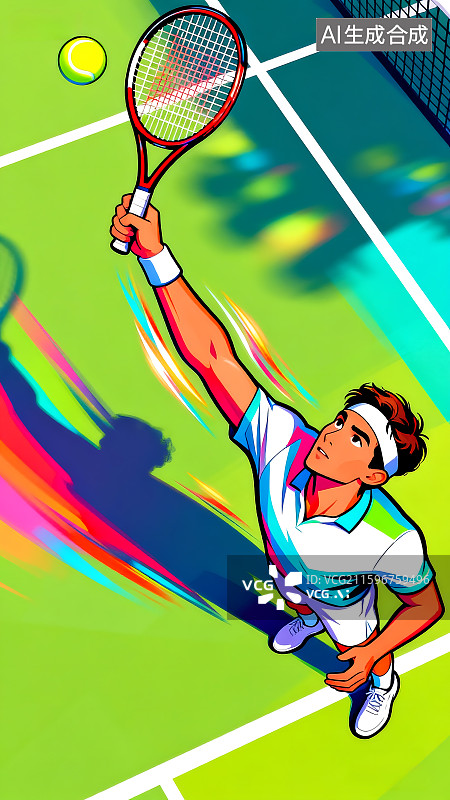 【AI数字艺术】网球运动员击球 网球运动 体育比赛海报背景 扁平插图图片素材