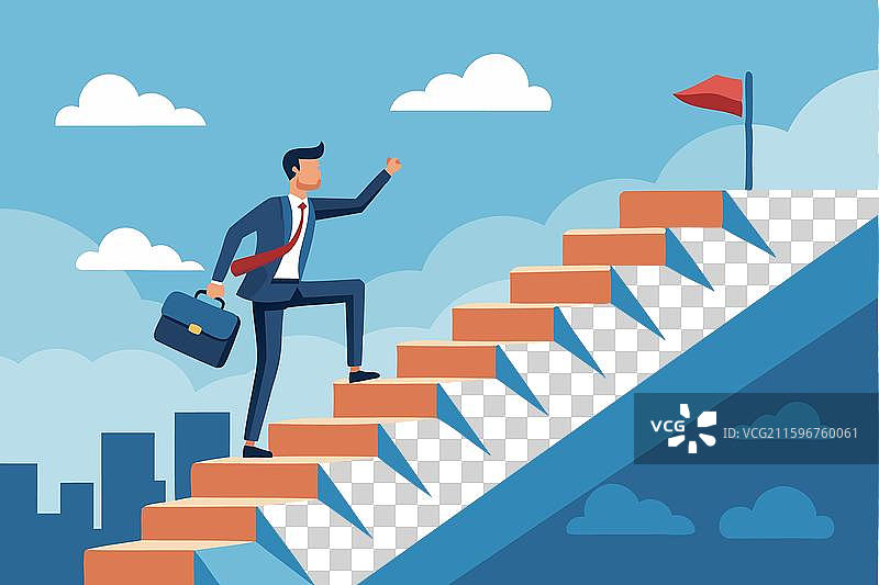 商人攀登成功阶梯图片素材