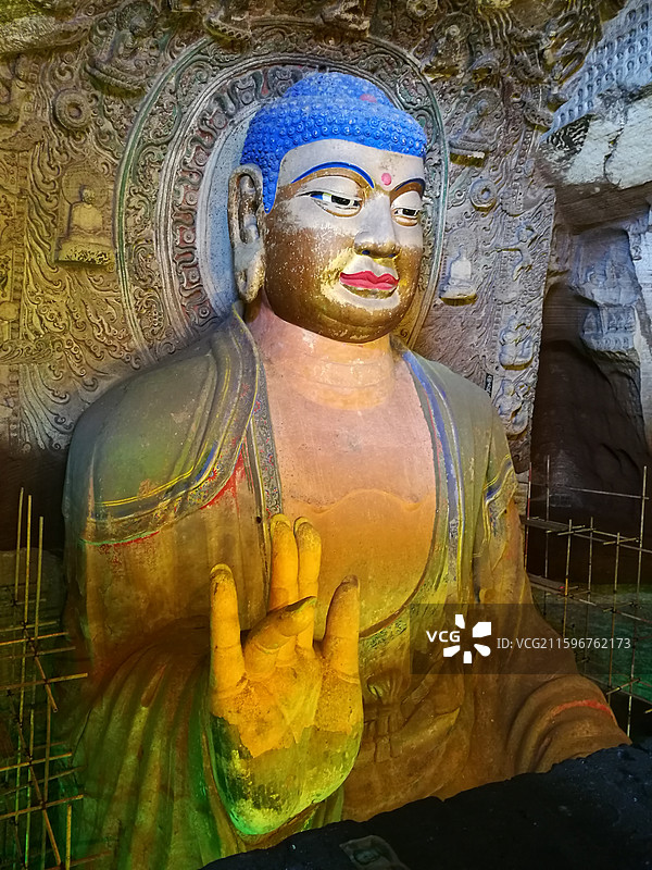 陕西省咸阳市彬州市彬县大佛寺石窟：阿弥陀佛像图片素材