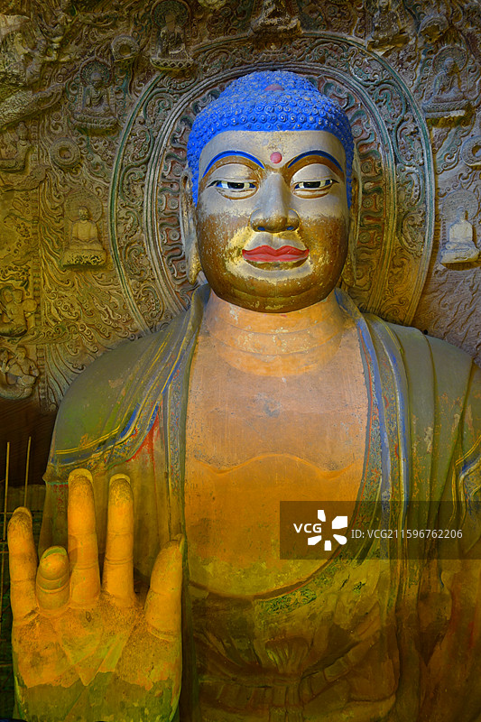 陕西省咸阳市彬州市彬县大佛寺石窟：阿弥陀佛像图片素材