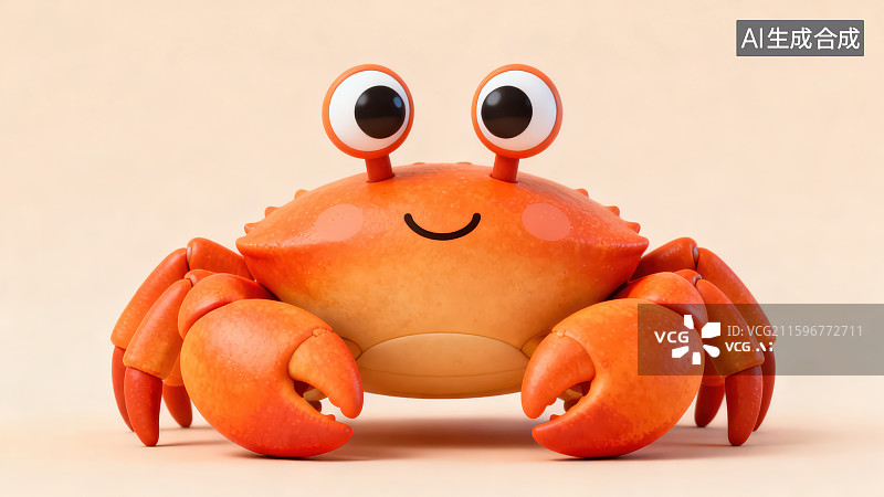 【AI数字艺术】纯色背景下的卡通可爱风螃蟹图片素材