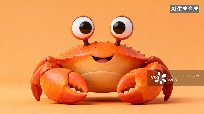 【AI数字艺术】纯色背景下的卡通可爱风螃蟹图片素材