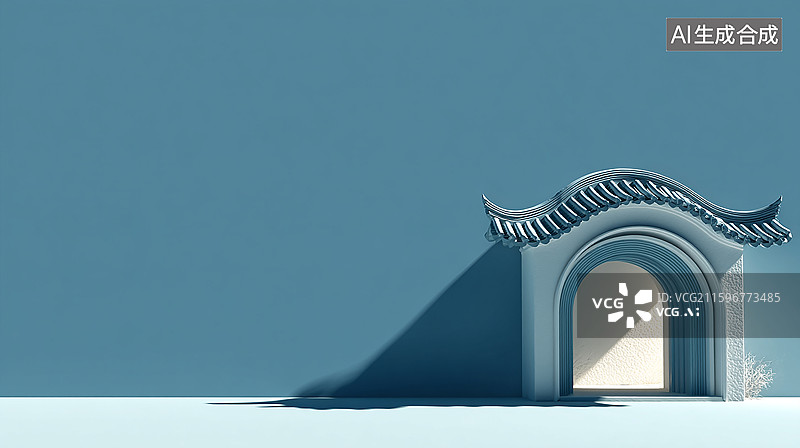 【AI数字艺术】青花瓷中式建筑屋檐图片素材