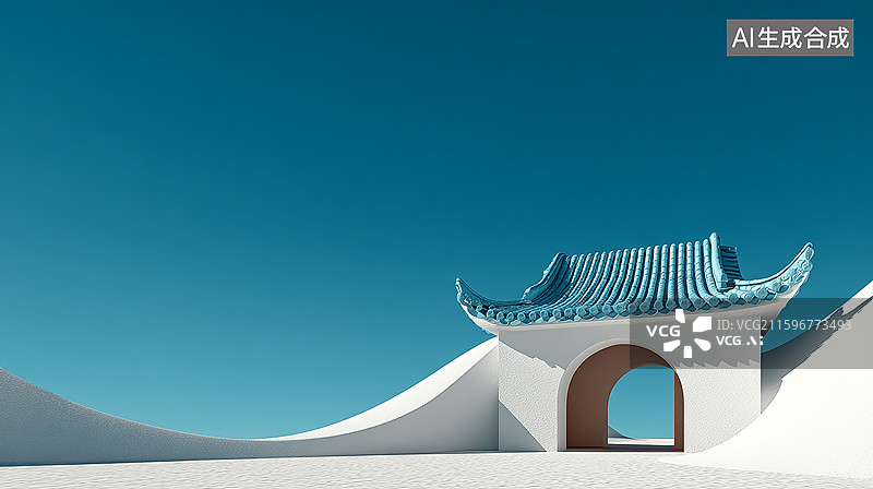 【AI数字艺术】青花瓷中式建筑屋檐图片素材