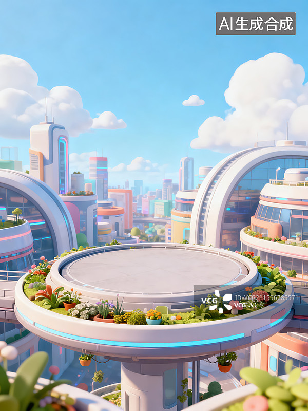 【AI数字艺术】未来城市空中花园景观图片素材