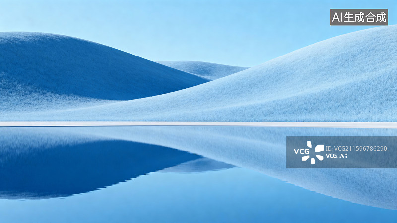 【AI数字艺术】雪丘与水面倒影图片素材