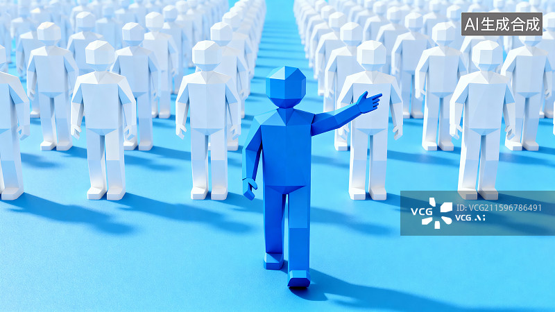【AI数字艺术】蓝色人物引领白色人群图片素材