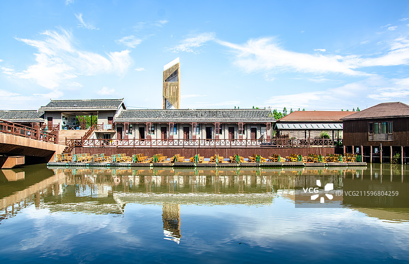 泰州里下河国家湿地公园滨水建筑民宿餐厅图片素材