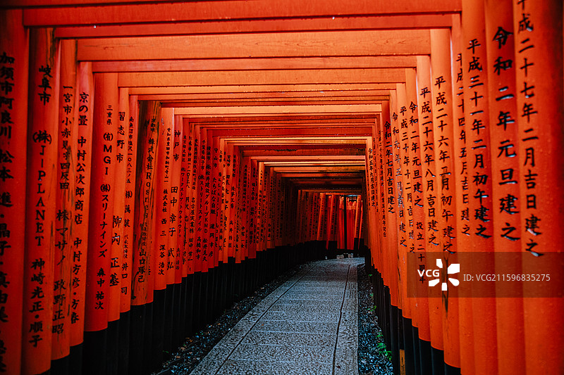 日本京都伏见稻荷大社的千本鸟居建筑景观图片素材