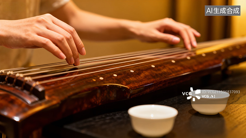 【AI数字艺术】中国风弹古筝的人，古筝，国潮，国潮图片素材