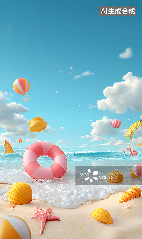 【AI数字艺术】明亮动感的夏日促销互动背景，有价格标签、五彩纸屑或折扣徽章等动画元素，零售和电商促销的增强现实（AR图片素材