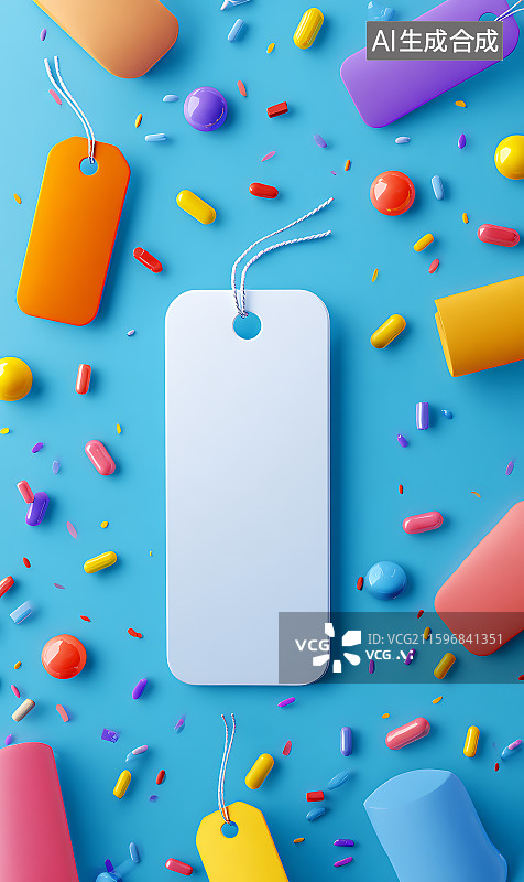【AI数字艺术】明亮动感的夏日促销互动背景，有价格标签、五彩纸屑或折扣徽章等动画元素，零售和电商促销的增强现实（AR图片素材