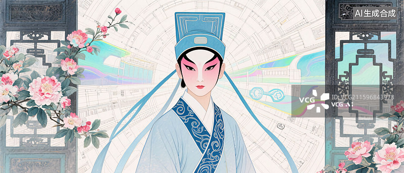 【AI数字艺术】国潮京剧小生插画图片素材