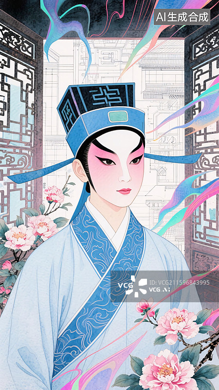 【AI数字艺术】国潮京剧小生插画图片素材