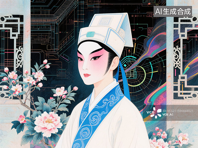 【AI数字艺术】国潮京剧小生插画图片素材
