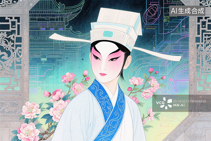 【AI数字艺术】国潮京剧小生插画图片素材