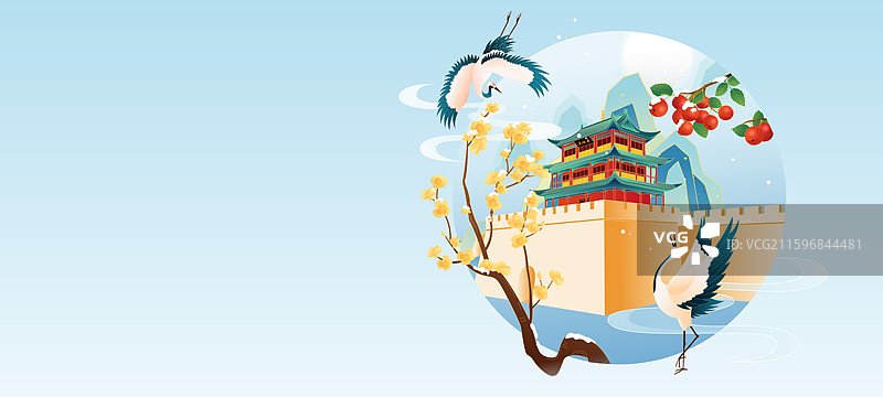 国风节气立冬敦煌城市建筑矢量插画图片素材