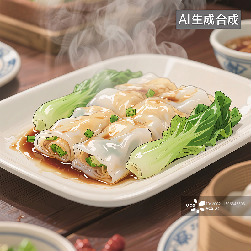 【AI数字艺术】热气腾腾的广式肠粉图片素材