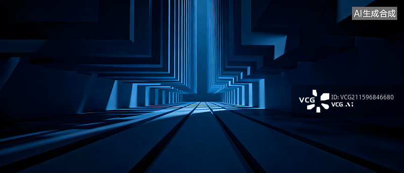 【AI数字艺术】深蓝色调极简纵深感构图建筑空间背景图片素材