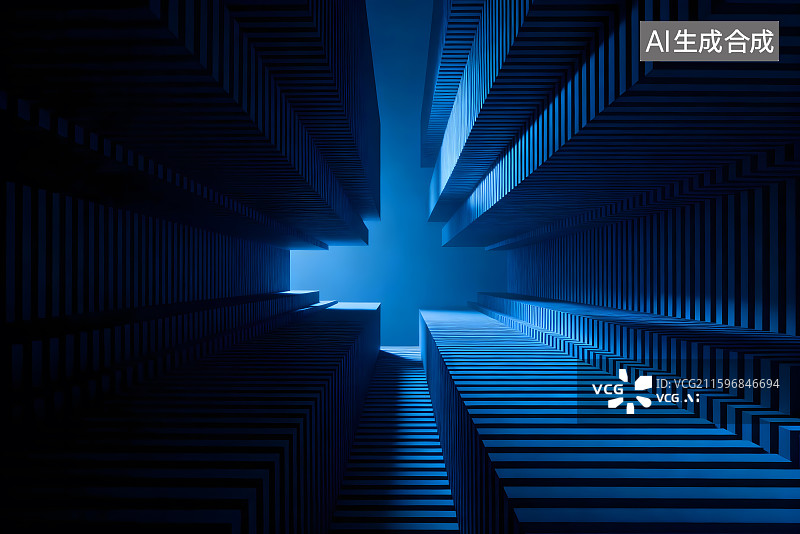 【AI数字艺术】深蓝色调极简纵深感构图建筑空间背景图片素材